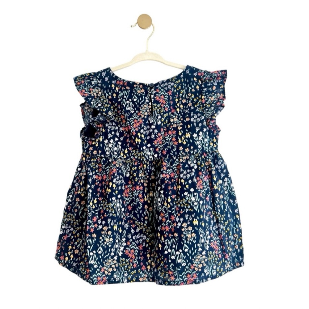BEAUTIFUL Floral Kids Peplum Top Blue with Flutter Sleeves - Girls 5T